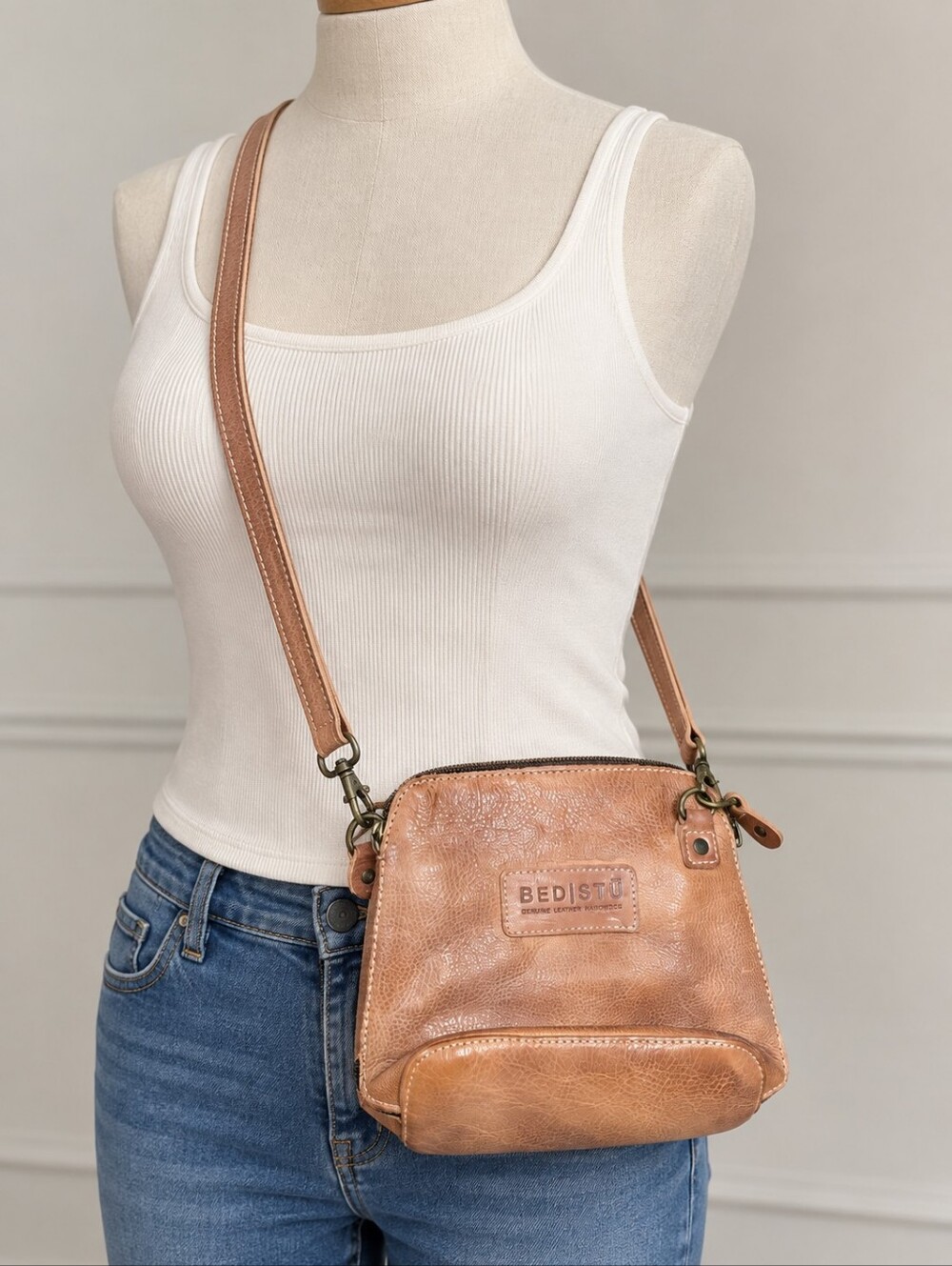 BED STU Ventura Crossbody Bag Brown Genuine Leather Distressed Purse Mexico